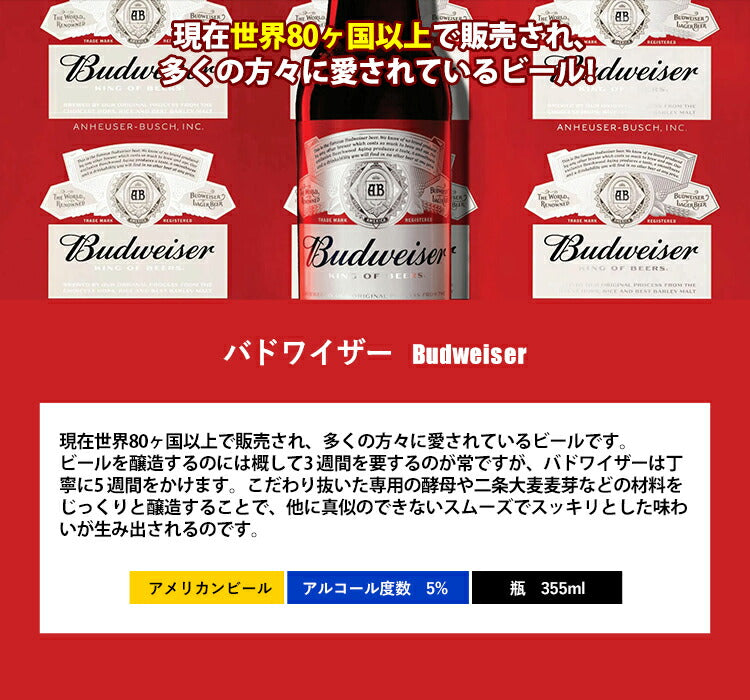 バドワイザー Budweiser 355ml 瓶 5% アメリカ ビール
